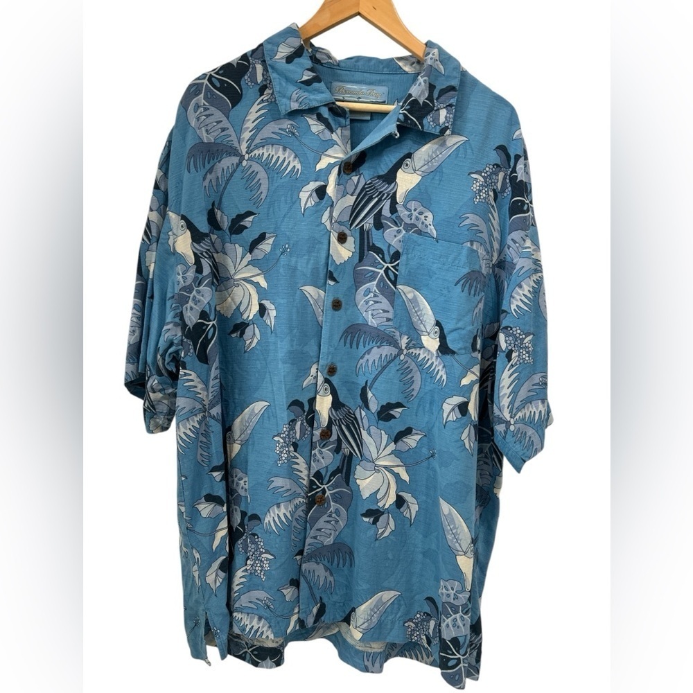 Bermuda Bay Silk Hawaiian Toucan Print Button Front Short Sleeve Camp Shirt - XL